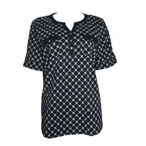 Croft & Barrow Top Womens Size XXL Black‎ White Geometric Short Sleeve Pullover